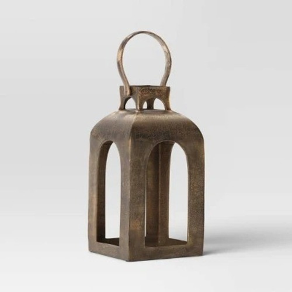 13x7.5 Pillar Cast Aluminum Lantern Candle Holder Gold - Threshold, Target